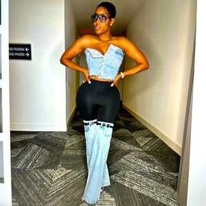 🩵🖤 two tone denim bootleg jeans🖤🩵